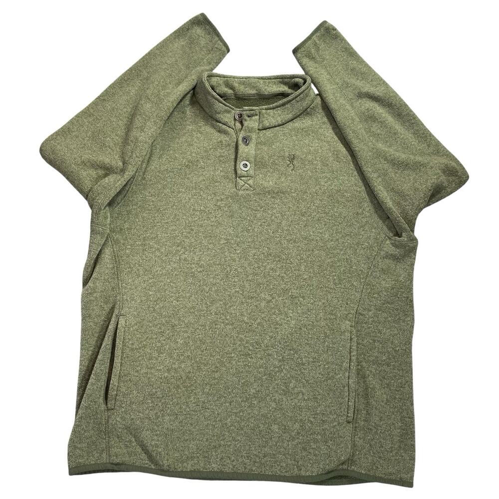 Browning Henley Sweater Mens XL Sage‎ Green Tight Knit Heritage Hunting Pockets